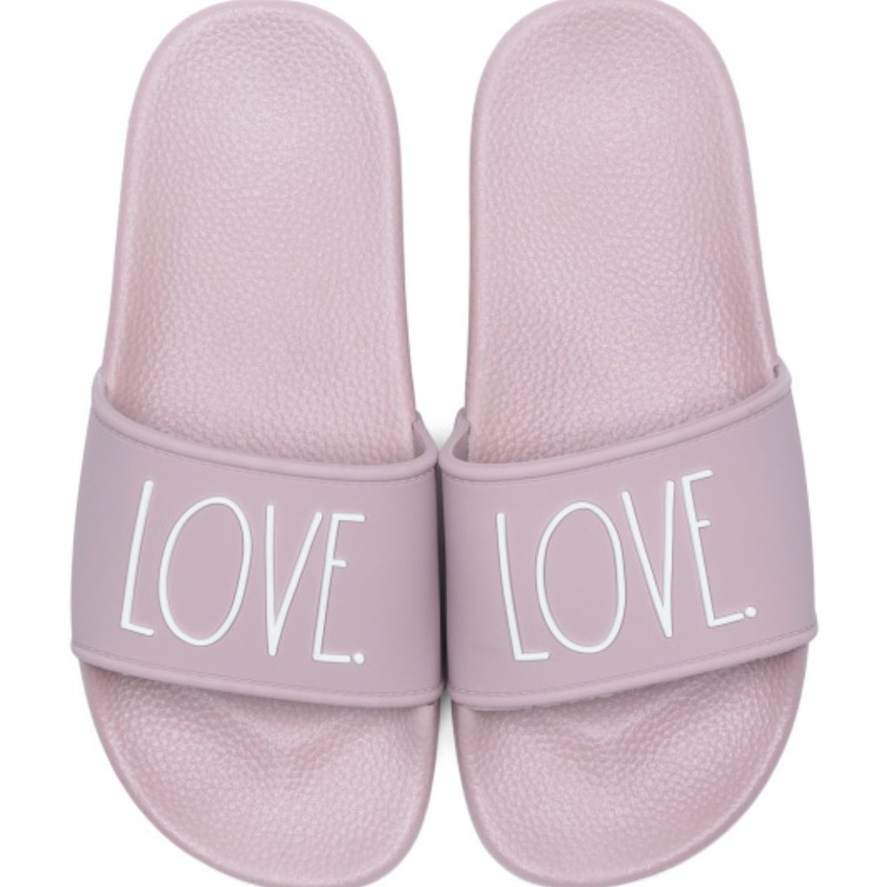 NEW! ⭐ Rae Dunn Women's Love Logo Padded Slides Sandals / Muave / Size 9